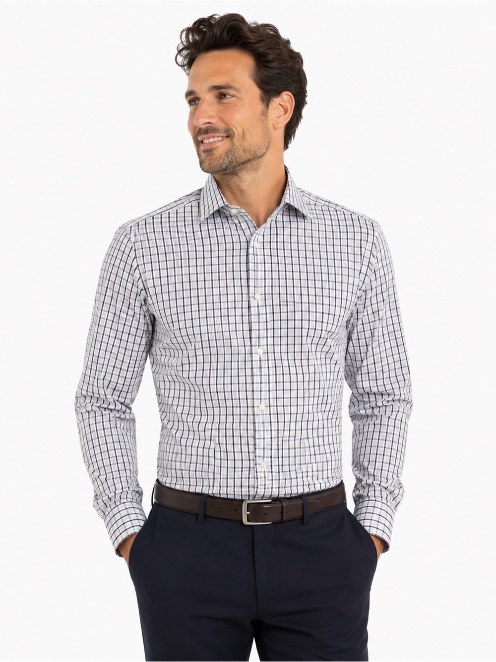 Hugo Boss White Shirt with Navy Windowpane Check